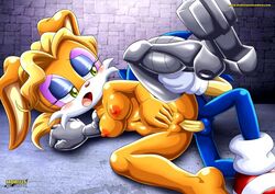 bbmbbf belle_d'coolette blonde_hair blue_fur blush brown_fur eyes_half_open green_eyes hand_on_pussy hand_on_thigh leg_up lying_on_side mobius_unleashed penis_in_pussy sonic_(series) sonic_the_hedgehog sonic_the_hedgehog_(series) unseen_male_face