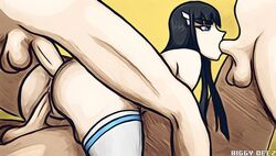 1girls 3boys anal anal_sex ass backsack biggy_deez black_hair deezysempai double_penetration fellatio gangbang interracial kill_la_kill kiryuuin_satsuki long_hair nude oral sex straight unseen_male_face vaginal_penetration