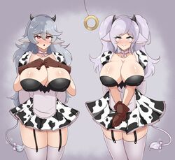 2girls alternate_costume big_breasts breasts codenamedeepthroat corrin_(fire_emblem) corrin_(fire_emblem)_(female) cow_ears cow_girl cow_horns cow_print cow_tail femsub fire_emblem fire_emblem_awakening fire_emblem_fates gloves huge_breasts hypnosis large_breasts maid maid_uniform mind_control multiple_girls pendulum robin_(fire_emblem) robin_(fire_emblem)_(female) skirt twintails year_of_the_ox