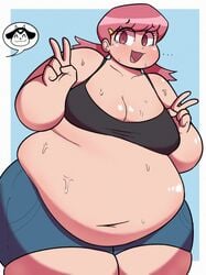 braid fat fat_fetish game_freak gym_leader huge_belly midnitemorty miltank morbidly_obese nintendo obese obese_female overweight overweight_female plump pokemon pokemon_gsc sweat v whitney_(pokemon)