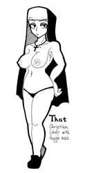 breasts hidemaru_kyu large_ass large_breasts monochrome nipples nude nun paintchat partially_clothed underwear