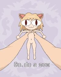 :3 exposed_breasts exposed_pussy handheld hands_on_chest holding_object looking_at_viewer naked neco-arc small small_breasts smaller_female tsukihime vladbabochka