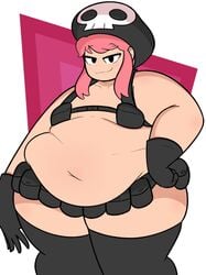 1girls enormous_belly fat fat_woman female female_only huge_belly jakuzure_nonon kill_la_kill midnitemorty obese obese_female overweight overweight_female pink_hair solo thick_thighs