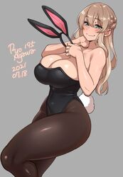 1girls big_breasts breasts bunnysuit cleavage female female_only large_breasts leotard pantyhose ryo_agawa solo thick_thighs thighs