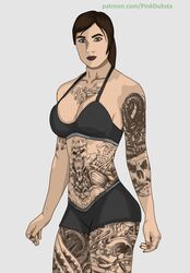 1girls blue_eyes brown_hair female female_only grand_theft_auto grand_theft_auto_online grand_theft_auto_v gta_online_female_character light_skin lipstick looking_at_viewer original_character paige_harris pink_dubsta solo tattoo tattoos underwear underwear_only