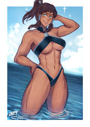 1girls 2020s 2021 abs alpha_female alternate_version_available avatar_legends bikini blue_eyes blush breasts brown_hair clothing clouds confident dark-skinned_female dark_skin female female_only female_protagonist front_view hand_on_hip human iahfy korra medium_breasts muscular muscular_female neckwear ocean one_arm_behind_head outdoors shiny_breasts shiny_skin smile smooth_skin solo solo_female standing swimsuit swimwear teeth the_avatar the_legend_of_korra tomboy two_tone_bikini water water_tribe watermark