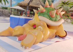 3d beach bowser buttplug cum large_ass large_balls large_penis male male_only mario_(series) nintendo solo thick_thighs tradelt