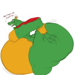 1boy anthro ass bent_over big_ass big_butt cape crocodilian crown donkey_kong_(series) gay huge_ass huge_belly huge_butt hyper_ass hyper_butt jiggle k_rool kremling male male_only nintendo overweight overweight_male peashooter_(artist) solo solo_male squeeze squeezing squeezing_butt sweat weight_gain yaoi