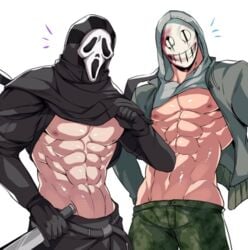 2boys abs bara dead_by_daylight gay ghostface male_only masked_male muscular muscular_male nipples shiny_skin shirtless_(male) the_legion