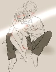 1boy 1boy1girl 1girls big_breasts breasts female grchloex groping_breasts groping_from_behind katsuki_bakugou male my_hero_academia nipples ochako_uraraka spiky_hair straight