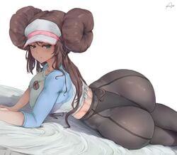 1girls 2021 absurd_res araneesama arm_support artist_signature ass ass_focus ass_shot back_view bed blue_eyes blush breasts brown_hair clothed clothed_female cutesexyrobutts_(style) dat_ass favorite female female_focus female_only hat headwear hi_res hips huge_ass human human_only large_breasts legs_together long_hair looking_at_viewer lying_on_bed lying_on_stomach nintendo no_watermark open_mouth panties pantyhose pokemon pokemon_bw2 rosa_(pokemon) shirt simple_background slim_waist solo thick_thighs thighs tied_shirt tight_clothing tight_fit twin_buns twintails very_high_resolution visor visor_cap white_background white_hat white_sheets white_shirt wide_hips