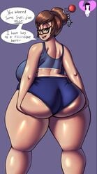 1girls ass ass_dough big_breasts breasts confident deep_skin eyewear female female_only glasses huge_ass kissofvenus large_breasts looking_at_viewer looking_back mei_(overwatch) overwatch showing_off_ass speech_bubble text