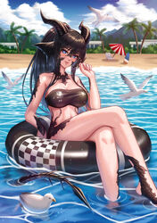 ar9tea au_ra beach dawn_hotgo final_fantasy final_fantasy_xiv innertube ocean see-through see-through_clothing see-through_shirt see_through summer tagme tropical xaela