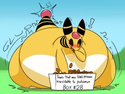 ampharos anthro ass belly big_ass big_belly black_eyes bovid caprine cookie dipstick_ears eating female food furry generation_2_pokemon huge_ass huge_belly mammal nintendo overweight overweight_anthro overweight_female pokemon pokemon_(species) sheep tail thatoneaceguy thick_thighs white_body white_skin yellow_body yellow_skin