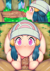 1boy 1girls :>= big_breasts big_penis blowjob blue_eyes blue_hair blush censored dawn_(pokemon) ebifurai fellatio fellatio_gesture female hat huge_cock hypno hypnosis kneeling long_hair mind_control mosaic_censoring nintendo oral pendulum penis pokemon pokemon_(species) pokemon_dppt pokephilia veiny_penis