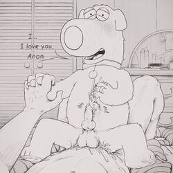 1:1 anal anal_sex animal_genitalia animal_penis anthro balls bed blush bodily_fluids brian_griffin brush canid canine canine_penis canis collar collar_only cowgirl_position cum cum_in_ass cum_inside cum_on_chest cum_on_own_belly cum_on_own_chest cum_on_self dialogue digit_ring domestic_dog duo family_guy first_person_view from_front_position furniture genital_fluids genitals hairbrush hand_holding human human_on_anthro inside interspecies jewelry knot looking_at_viewer lying male male/male male_on_bottom male_on_top male_penetrated male_penetrating male_penetrating_male male_pov mammal mirror monochrome nude on_bed on_bottom on_top pawpads penetrating_pov penetration penis ring sex sheath submarinejesus sweat text wedding_ring yaoi