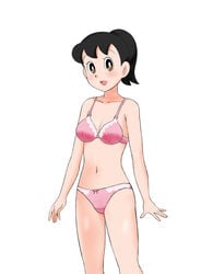 1girls 2021 black_eyes black_hair bra breasts doraemon female future_shizuka human large_breasts light-skinned_female light_skin mimori_akira navel open_mouth panties ponytail shizuka_minamoto short_hair solo standing underwear white_background