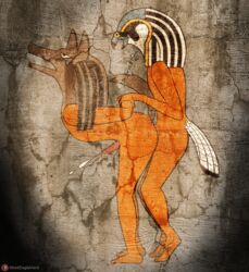 anubis avian bird deity egyptian_mythology erection gay horus jackal male male/male moisteaglevent penis sex