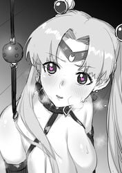 1girls 2020 armwear ball_gag bare_shoulders bishoujo_senshi_sailor_moon blush blush_lines breasts cleavage collar dawalixi earrings excited eyebrows eyebrows_visible_through_hair eyelashes female female_focus female_only gag heart-shaped_pupils heart_earrings horny large_breasts latex latex_armwear looking_at_object meme monochrome mouth_gag open_mouth pink_pupils sailor_moon sailor_moon_redraw_challenge solo solo_female solo_focus steamy_breath strap sweatdrop usagi_tsukino