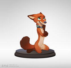 1boy adam_wan animal_genitalia anthro balls canid canine collar digital_media_(artwork) disney eyebrows eyelashes fox genitals green_eyes hi_res kneeling male male_only mammal nick_wilde open_mouth sheath smile solo teeth tongue zaush zootopia