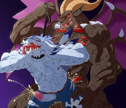 abs anal anal_orgasm anthro balls bandai_namco belphemon belphemon_(rage_mode) blush bodily_fluids bondage bovid broken_(artist) canid canine canis caprine censored cum cum_in_ass cum_inside cum_while_penetrated demon digimon digimon_(species) duo erection gay genital_fluids genitals goat hi_res horn leash male male/male male_only male_penetrated male_penetrating male_penetrating_male mammal nipples pecs penetration penis seven_great_demon_lords sweat weregarurumon wolf yaoi