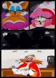 1boy 2girls 3barts amy_rose anthro ass ass_focus breasts cleavage comic dialogue dr._eggman female female_focus huge_ass huge_breasts male motion_lines panties rouge_the_bat sega sonic_(series) tail_grab trembling upskirt wide_hips yuri