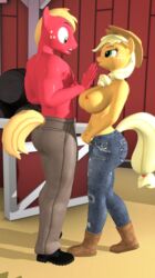 anthro applejack_(mlp) big_breasts big_macintosh_(mlp) breasts brother_and_sister daveman1000 different_angle friendship_is_magic imminent_sex incest my_little_pony smooth_skin topless_female topless_male