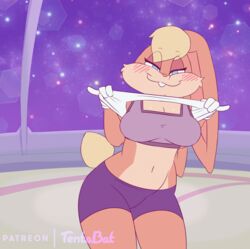 2021 2d 2d_animation animated anthro blush bottomwear bouncing_breasts bra breasts buckteeth clothing female gif lagomorph leporid lola_bunny looking_at_viewer looney_tunes mammal midriff navel rabbit shirt short_playtime shorts smile solo space_jam sports_bra tank_top teeth tentabat topwear underwear warner_brothers