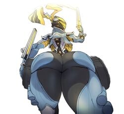 1girls ass ass_focus big_ass big_butt bottom_heavy female female_only huge_ass large_ass lewdreaper low-angle_view mesa_(warframe) pistol standing thick thick_thighs voluptuous warframe weapon wide_hips