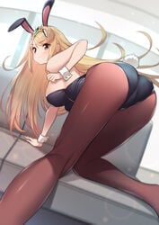 1girls ass big_ass big_breasts big_butt blonde_hair bunny_ear bunny_girl bunnysuit busty green322 looking_at_viewer looking_back mythra nintendo pussy_bulge thighs xenoblade_chronicles_2