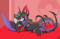 anthro arbok ass big_breasts black_body black_scales breast_squish breasts breasts_frottage closed_eyes dragon duo female female/female genitals jessesmash32 licking lizard neck_tuft nintendo noivern non-mammal_breasts nude one_eye_closed pokémon_(species) pokemon pokemon_(species) purple_body purple_scales pussy reptile salazbok salazzle scales scalie snake squish thick_tail tongue tongue_out tuft video_games yuri