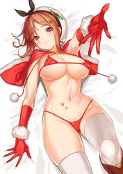 atelier_(series) atelier_ryza big_breasts bikini bra breasts christmas_hat christmas_outfit curvy curvy_female curvy_hips green322 looking_at_viewer pussy_bulge reisalin_stout smiling_at_viewer