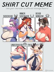 5girls absurd_res anthro boob_window bovine deer dragon english_text inner_sideboob klim_(lcshian) lanya_(lcshian) lcshian meme shirt_cut_meme sideboob tagme text underboob