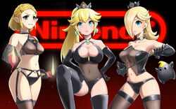 1other 2021 3girls alternate_costume angry_dom armor ass ass_visible_through_thighs bare_shoulders black_clothing black_eyes black_gloves black_panties black_thighhighs blonde_hair blue_eyes bondage bondage_outfit boots braid breasts candle candle_wax choker cleavage clenched_teeth clothing collar copyright_name crossover crown dominatrix dripping earrings elbow_gloves eyebrows_visible_through_hair female female_only femdom fire floating french_braid fully_clothed garter_belt gloves gradient_background green_eyes grin hair_between_eyes hair_over_one_eye hairclip happy_female heart highres holding_candle horny_female hylian jewelry large_breasts latex lingerie long_ears long_hair long_ponytail looking_at_viewer luma mario_(series) medium_breasts midriff multiple_doms multiple_girls navel nintendo nintendo_logo o-ring panties pointy_ears ponytail princess princess_peach princess_rosalina princess_zelda red_background revealing_clothes see-through see-through_clothing short_hair sideboob simple_background standing star star_earrings stockings super_mario_galaxy take_your_pick tears_of_the_kingdom teeth the_legend_of_zelda thick_thighs thigh_boots thighhighs thighs tied_hair tied_up triforce triforce_print underwear unhappy_female wand wax whip zelda_(tears_of_the_kingdom) zettai_ryouiki zibundazenbu zipper