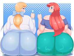 2girls ariel ass awaiting bbw big_ass blonde_hair blue_pants blue_ribbon bored bored_expression braffy breasts bubble_ass bubble_butt cameltoe cinderella_(1950_film) cinderella_(disney) crossover dat_ass disney disney_princess embarrassed excited fat female female_only female_with_female from_behind fully_clothed green_pants happy holding_glass holding_object hyper hyper_ass hyper_breasts looking_at_viewer looking_away looking_back looking_pleasured milf multiple_girls overweight overweight_female purple_bra red_hair seductive seductive_look seductive_smile shaking_ass shaking_breasts shaking_butt simple_background the_little_mermaid what white_shirt wide_hips wine_glass