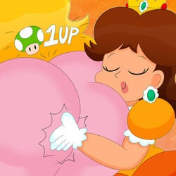 1up 2girls 3barts ass ass_in_dress ass_smack earrings female female_only huge_ass mario_(series) multiple_girls nintendo princess_daisy princess_peach super_mario_bros. thick_thighs wide_hips yuri