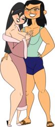 2girls bathrobe big_ass big_breasts black_hair blush cleavage clothed eva_(tdi) heather_(tdi) muscular_female robe rustysh4ckl3ford total_drama_island yuri