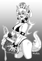 1futa balls big_breasts big_penis bikini bowsette breasts clothed clothing cum ejaculation erection futa_only futanari humanoid humanoid_penis improvised_sex_toy knohphiltur koopa_shell makeshift_sex_toy mario_(series) masturbation monochrome mostly_nude new_super_mario_bros._u_deluxe object_penetration orgasm penis signature solo standing