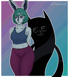 belly big_ass big_breasts big_butt bunny_ears cleavage clothing female female_only goth green_hair grey_skin league_of_legends league_of_legends:_wild_rift leggings pink_eyes riot_games shadow shirt sideboob solo solo_female tejorooj thick_thighs vex_(league_of_legends) yordle