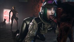 2girls 3d akatomasu alternate_version_available big_penis blowjob canine canine_penis caught chin_length_hair clothed cum cum_on_face cumshot dog_penis dubious_consent ela_(rainbow_six) european facial female female_focus from_behind fully_clothed green_eyes green_hair hat headgear hi_res highres interspecies iq_(rainbow_six) looking_at_penis nude oral oral_penetration oral_sex penis polish rainbow_six rainbow_six_siege semen silhouette source_filmmaker tom_clancy voyeur zombie zombie_dog zoophilia