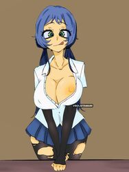 1girls big_breasts big_breasts blue_hair fhs fhsz3r0 fnafhs fnafhs_z3ro green_eyes licking_lips long_hair looking_at_viewer school_uniform tongue_out usagi_(fnafhs) usagi_bon