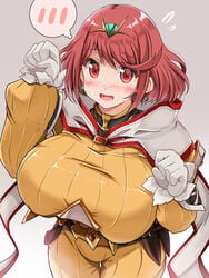 1girls bangs belt blush breasts buckle cat_hood colored cosplay crystal earrings female gem gloves green_gem hair_ornament hood huge_breasts hyper_breasts jewelry jumpsuit kurocaze looking_at_viewer nia nintendo pyra red_eyes red_hair scarf short_hair swept_bangs thick_thighs thighs xenoblade_(series) xenoblade_chronicles_2