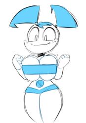 1girls big_breasts blue_panties breasts busty female female_only jenny_wakeman machine my_life_as_a_teenage_robot nickelodeon panties robot robot_girl simple_background smooth_skin solo_female thick_legs thick_thighs white_background white_body xj-9