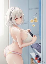 1girls ass azur_lane big_breasts blush bra breasts female female_only hairband large_breasts panties red_eyes short_hair sirius_(azur_lane) underwear wei_xiao white_hair