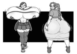 2girls aerith_gainsborough areola_slip ass ass_expansion ass_grab breast_expansion breast_grab breasts ecchipandaa female female_only final_fantasy final_fantasy_vii greyscale huge_ass huge_breasts hyper hyper_ass hyper_breasts long_hair monochrome square_enix tifa_lockhart underboob