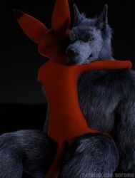 anthro bofonw canid canine canis disney domestic_dog duo ears_up embrace fox gay grey_body hug male_only mammal nick_wilde outdoors red_body red_fox were werecanid werecanine werewolf wolf yaoi zootopia