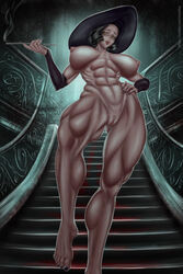 abs alcina_dimitrescu big_breasts breasts busty capcom hat large_breasts meelfee muscle muscles muscular_female nipples nude pinup pussy resident_evil resident_evil_8:_village