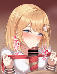 1boy 1girls :>= beriiwaadoroko blonde_hair blue_eyes censored dark_skin female hololive hololive_english hololive_myth licking licking_penis male male_pov oral penis penis_lick pov short_hair tongue tongue_out veryhardloco virtual_youtuber watson_amelia