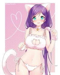 1girls 2022 :3 bangs bell bell_collar belly_button big_breasts blush cat_ears cat_girl cat_humanoid cat_lingerie cat_tail catgirl catgirls cute ear ears_down female female_focus female_only hair_between_eyes happy heart huge_ass keyhole_bra light-skinned_female light_skin lingerie long_hair looking_at_viewer loose_hair moorina neko open_mouth pink_background purple_hair shiny_skin small_waist smiling standing standing_up tail tail_up teal_eyes thick_thighs twintails white_collar white_ears white_fur white_lingerie white_tail white_wrist_cuffs wrist_cuffs