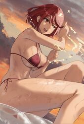 1girls beach bikini bikini_bottom bikini_top breasts female inner_tube j@ck large_breasts open_mouth pyra_(xenoblade) red_eyes red_hair sky_background splashing sunset tagme thighs water xenoblade_(series) xenoblade_chronicles_2